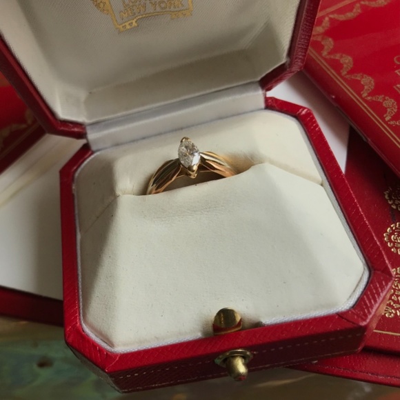 Cartier Diamond Marquis Solitaire Engagement Tri Gold Ring EUC - Picture 4 of 9